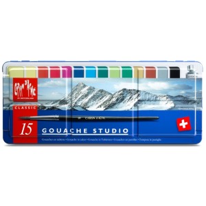TINTA GUACHE PASTILHA CARAN D'ACHE STUDIO 15 CORES