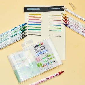 MARCADOR ARTÍSTICO DUAL-BRUSH METÁLICO C/ 10 CORES - LEOARTE