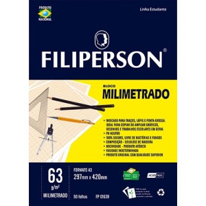 BLOCO PAPEL MILIMETRADO A3 63G/M² 50 FLS - FILIPERSON