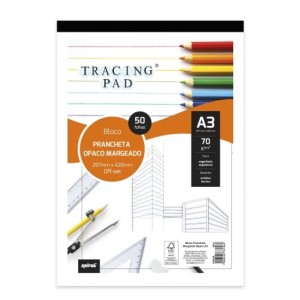 BLOCO PAPEL PRANCHETA OPACO A3 MARGEADO 70G/M² 50 FOLHAS - SPIRAL