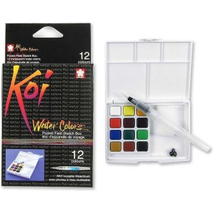 Estojo Aquarela 12 Cores Pastilha Koi Watercolors - Sakura